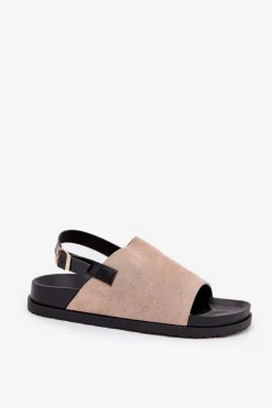 Sandały Damskie Z Eko Zamszu Na Platformie Beżowe Migola