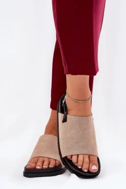 Sandały Damskie Z Eko Zamszu Na Platformie Beżowe Migola