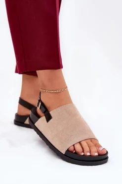 Sandały Damskie Z Eko Zamszu Na Platformie Beżowe Migola