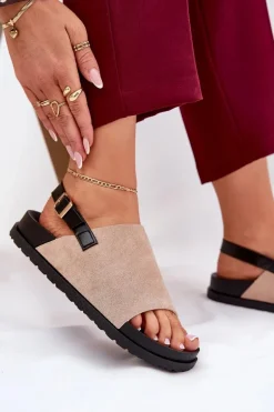 Sandały Damskie Z Eko Zamszu Na Platformie Beżowe Migola