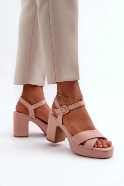 Sandały Damskie Z Eko Zamszu Na Słupku I Platformie Różowe Sakane
