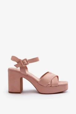 Sandały Damskie Z Eko Zamszu Na Słupku I Platformie Różowe Sakane