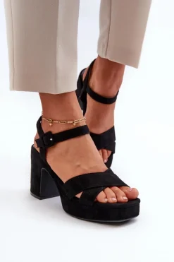 Sandały Damskie Z Eko Zamszu Na Słupku I Platformie Czarne Sakane