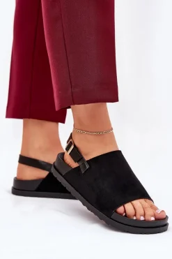 Sandały Damskie Z Eko Zamszu Na Platformie Czarne Migola