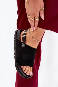 Sandały Damskie Z Eko Zamszu Na Platformie Czarne Migola