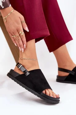 Sandały Damskie Z Eko Zamszu Na Platformie Czarne Migola