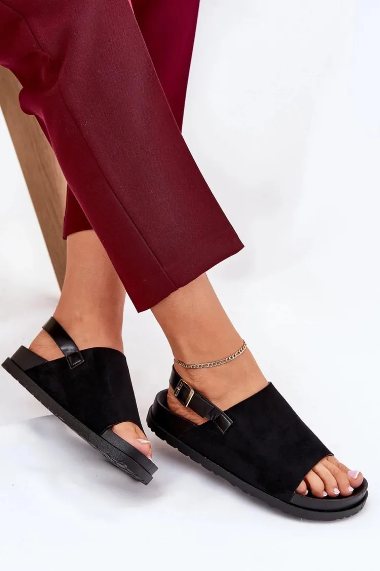 Sandały Damskie Z Eko Zamszu Na Platformie Czarne Migola