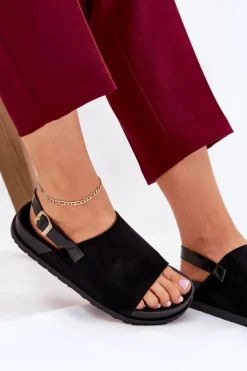 Sandały Damskie Z Eko Zamszu Na Platformie Czarne Migola