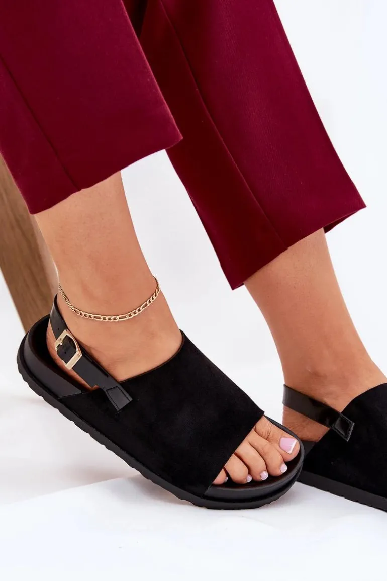 Sandały Damskie Z Eko Zamszu Na Platformie Czarne Migola