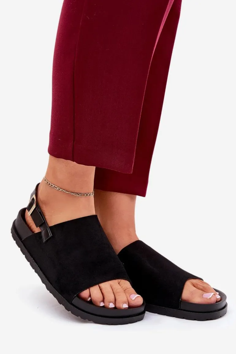 Sandały Damskie Z Eko Zamszu Na Platformie Czarne Migola