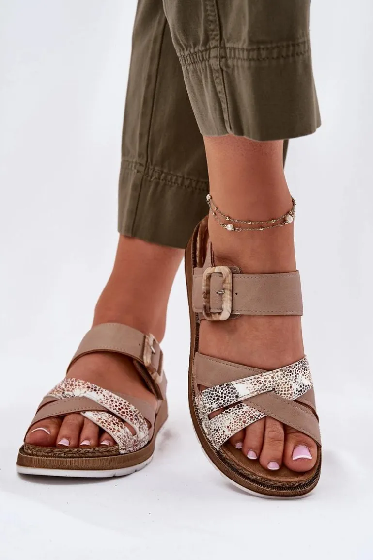 Sandały Damskie Z Klamrą Inblu GS000056 Beżowe