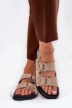 Sandały Damskie Z Klamrami Beżowe Seladith