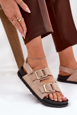 Sandały Damskie Z Klamrami Beżowe Seladith