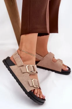Sandały Damskie Z Klamrami Beżowe Seladith