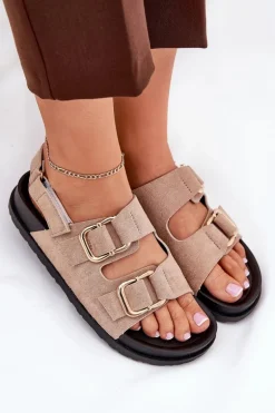 Sandały Damskie Z Klamrami Beżowe Seladith