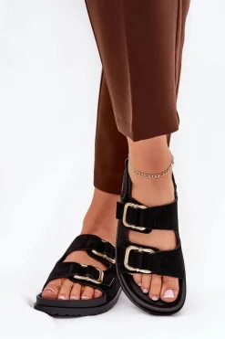Sandały Damskie Z Klamrami Czarne Seladith