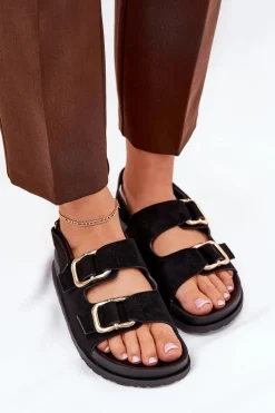 Sandały Damskie Z Klamrami Czarne Seladith