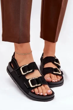 Sandały Damskie Z Klamrami Czarne Seladith