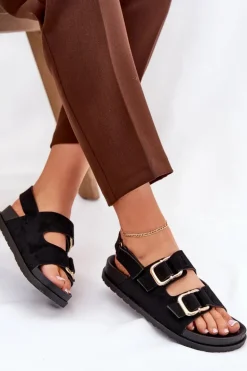 Sandały Damskie Z Klamrami Czarne Seladith