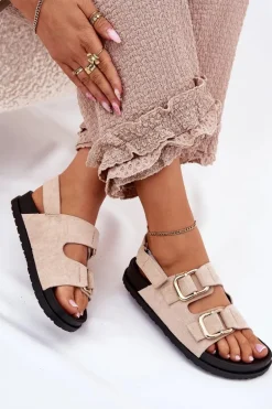 Sandały Damskie Z Klamrami Jasnobeżowe Seladith