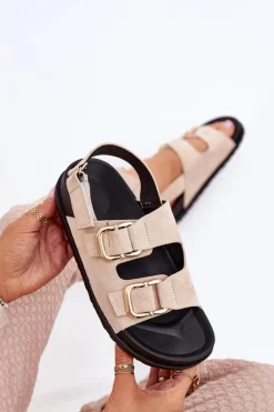 Sandały Damskie Z Klamrami Jasnobeżowe Seladith