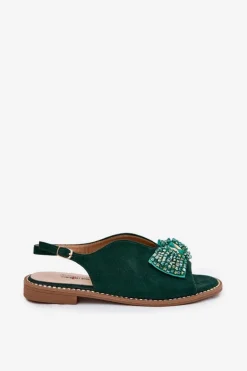 Sandały Damskie Z Kokardą Na Płaskim Obcasie S.Barski KV51-014 Zielone