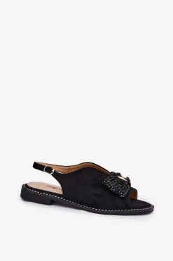 Sandały Damskie Z Kokardą Na Płaskim Obcasie S.Barski KV51-014 Czarne