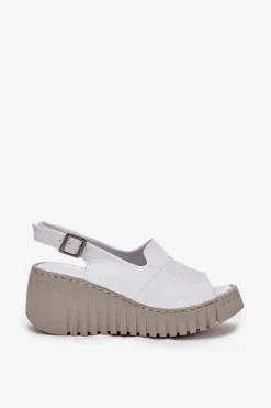 Sandały Damskie Z Naturalnej Skóry Na Koturnie Artiker 54C0786 Białe