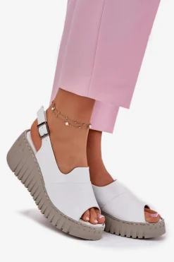 Sandały Damskie Z Naturalnej Skóry Na Koturnie Artiker 54C0786 Białe