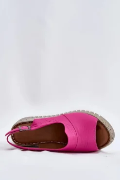 Sandały Damskie Z Naturalnej Skóry Na Koturnie Artiker 54C0789 Fuksja