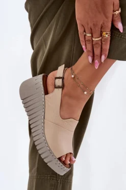 Sandały Damskie Z Naturalnej Skóry Na Koturnie Artiker 56C0957 Beżowe