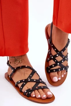 Sandały Damskie Z Ozdobami Czarne Alemona