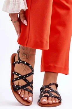 Sandały Damskie Z Ozdobami Czarne Alemona