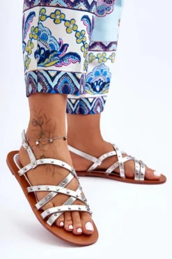 Sandały Damskie z Ozdobami Srebrne Alemona