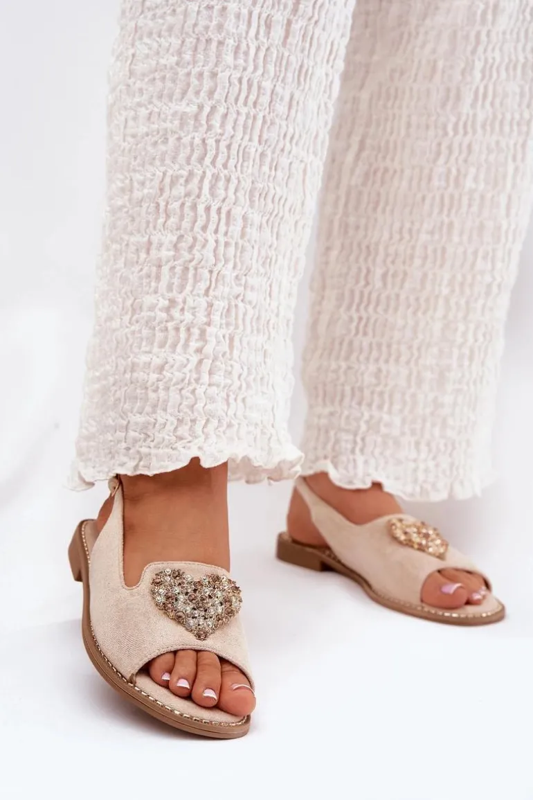 Sandały Damskie Z Ozdobnym Sercem S.Barski KV27-018 Beżowe