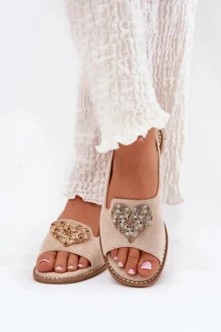 Sandały Damskie Z Ozdobnym Sercem S.Barski KV27-018 Beżowe