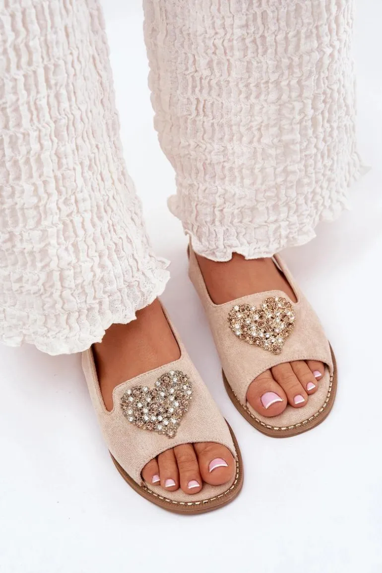 Sandały Damskie Z Ozdobnym Sercem S.Barski KV27-018 Beżowe