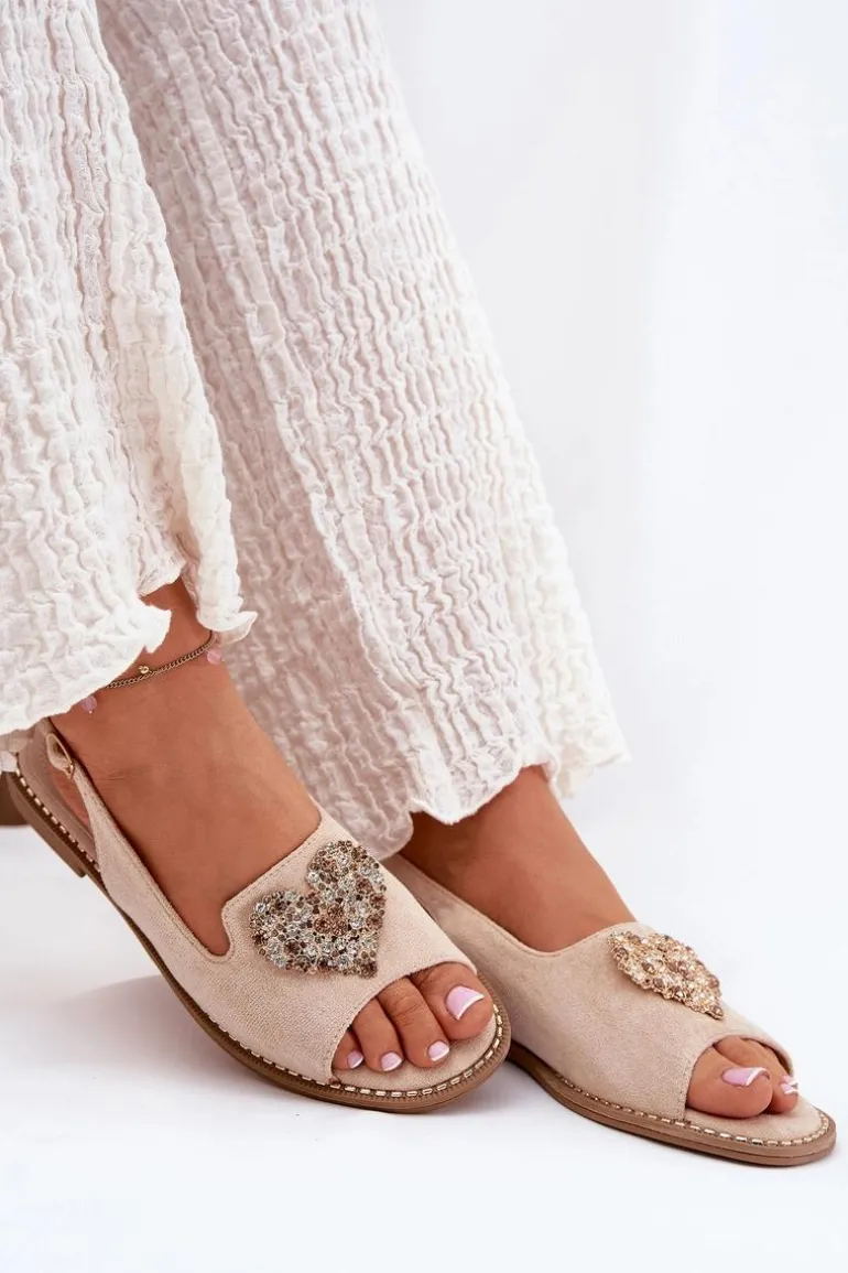 Sandały Damskie Z Ozdobnym Sercem S.Barski KV27-018 Beżowe