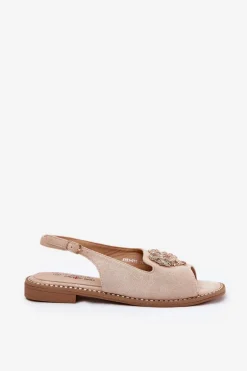 Sandały Damskie Z Ozdobnym Sercem S.Barski KV27-018 Beżowe