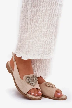 Sandały Damskie Z Ozdobnym Sercem S.Barski KV27-018 Beżowe