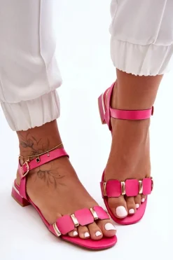 Sandały Damskie Z Ozdobnym Paskiem Płaskie Fuksja Adissa