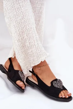 Sandały Damskie Z Ozdobnym Sercem S.Barski KV27-018 Czarne