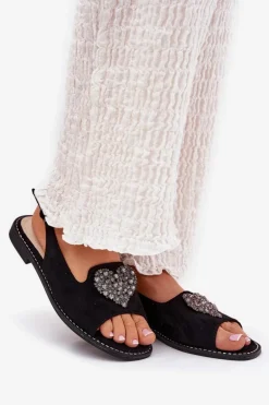 Sandały Damskie Z Ozdobnym Sercem S.Barski KV27-018 Czarne