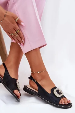 Sandały Damskie Z Ozdobnym Detalem S.Barski KV51-081 Czarne