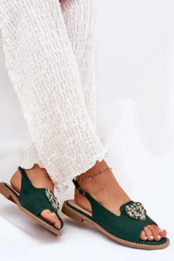 Sandały Damskie Z Ozdobnym Sercem S.Barski KV27-018 Zielone