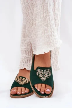 Sandały Damskie Z Ozdobnym Sercem S.Barski KV27-018 Zielone