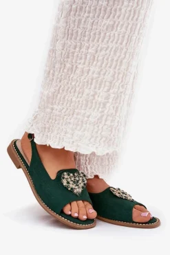 Sandały Damskie Z Ozdobnym Sercem S.Barski KV27-018 Zielone