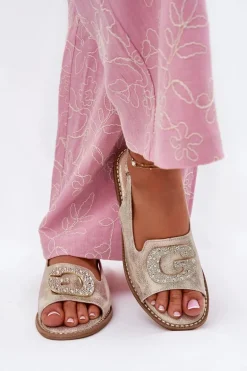 Sandały Damskie Z Ozdobnym Detalem S.Barski KV51-081 Złote