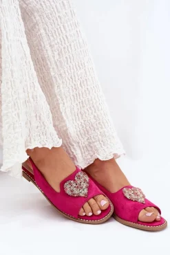 Sandały Damskie Z Ozdobnym Sercem S.Barski KV27-018 Fuksja