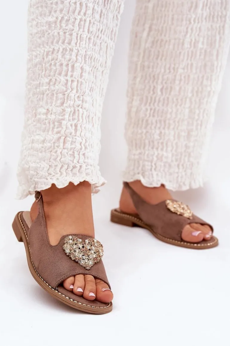 Sandały Damskie Z Ozdobnym Sercem S.Barski KV27-018 Ciemnobeżowe